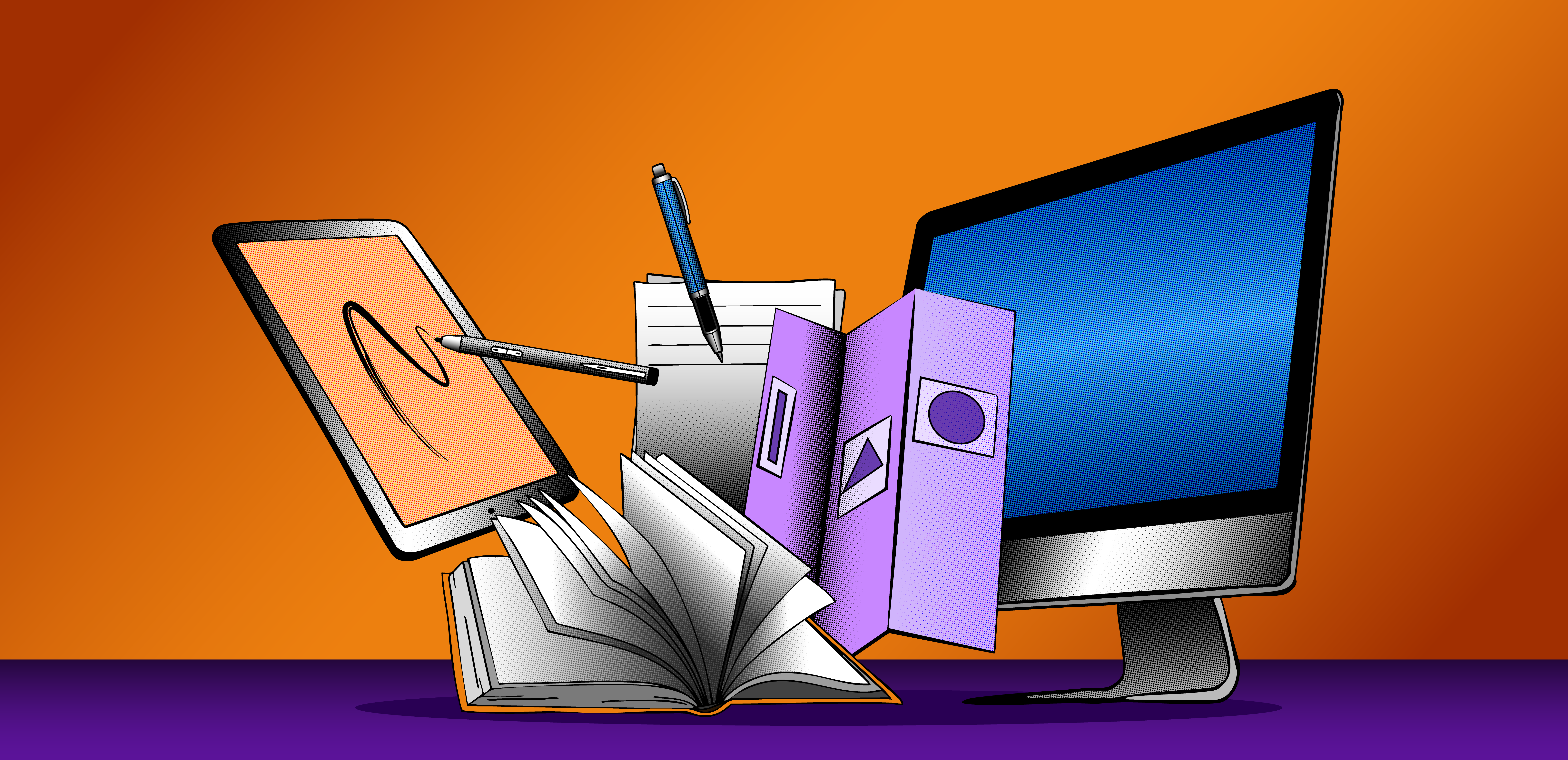 Illustration von Grafiker-Arbeitsmaterialien Print und Digital